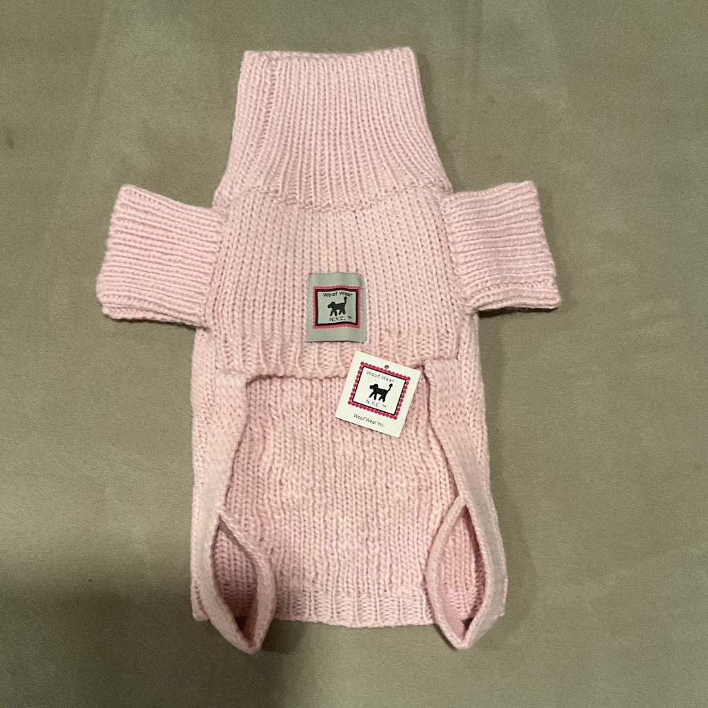 Woof Wear Cable Knit Turtleneck Dog Sweater, Light Pink 12-in (M) - Picture 3 of 3